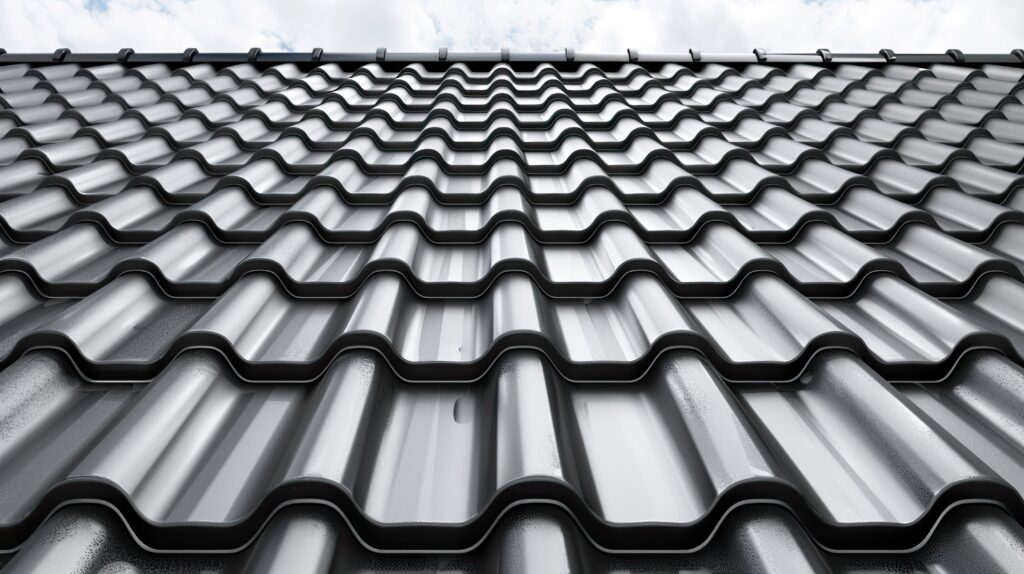 a house featuring black metal roof tiles with gable decoration showcasing new modern architecture against an isolated background