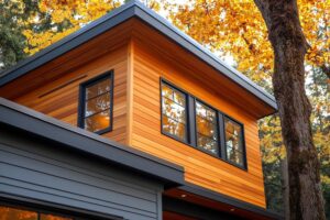 Modern wooden house exterior with window